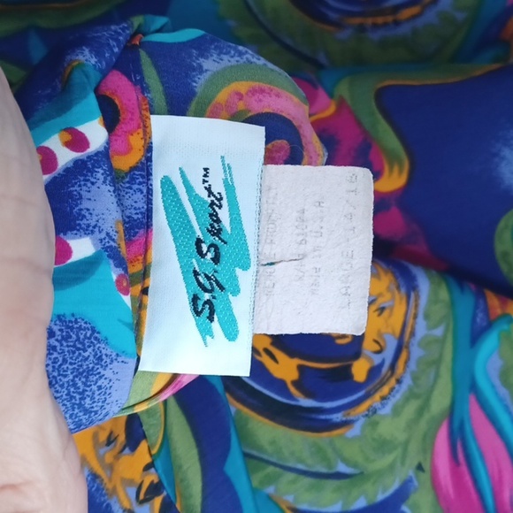 S.G. Sport Collection Vintage Psychedelic Bright Bold Floral Blouse Large - Picture 5 of 5